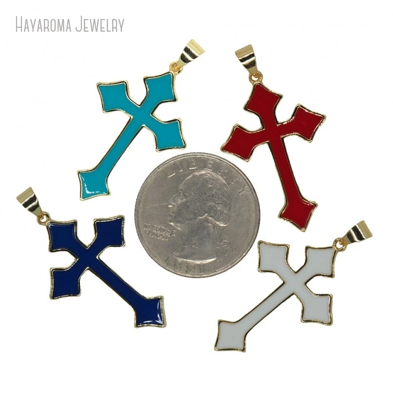 

10Pcs Christian Cross Baroque Jewelry Copper Metal Wholesale Gold Color Enamel Pendant PM28519