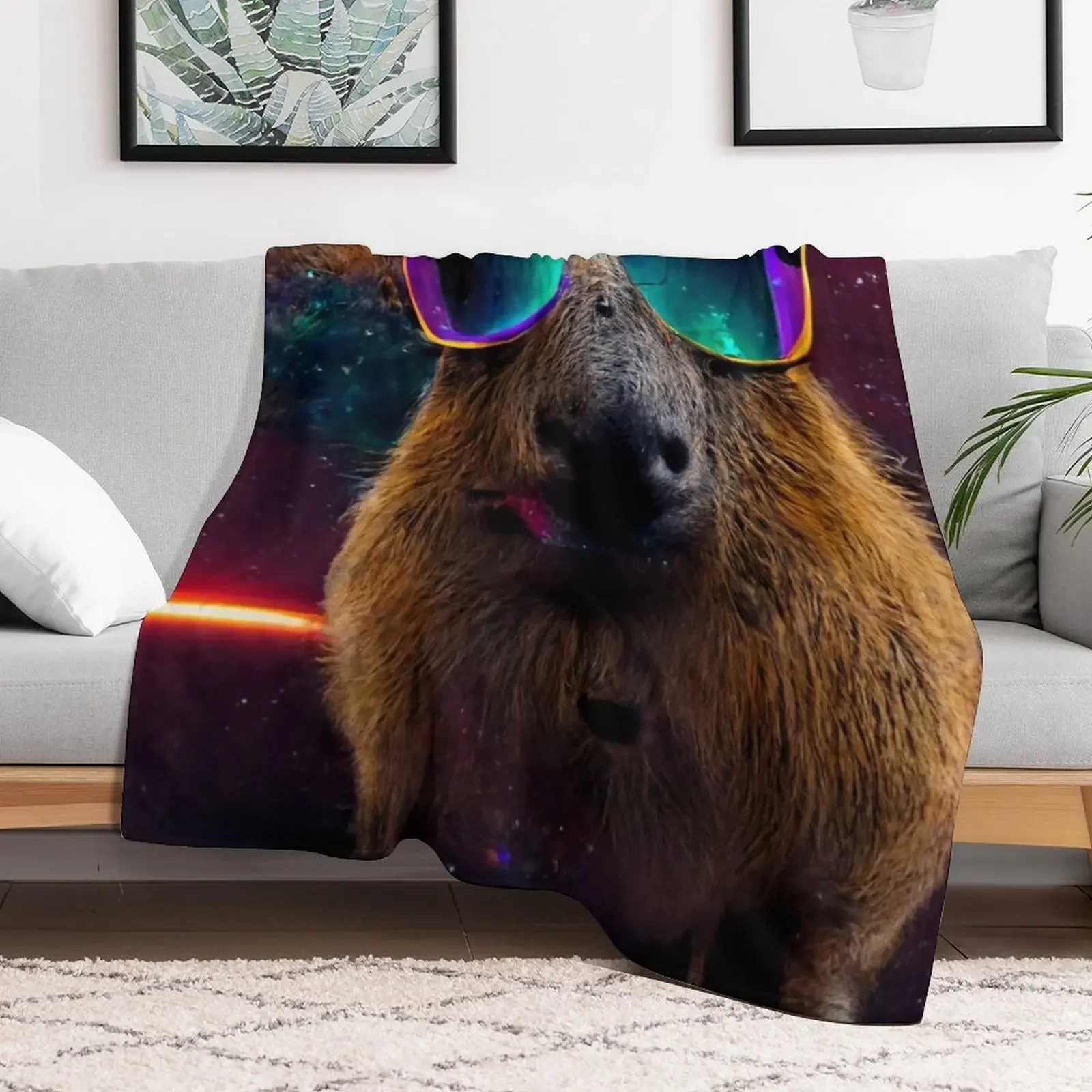 Ok I Pull Up Capybara With Sunglasses Throw Blanket All Season Soft Lightweight Blanket for Home
