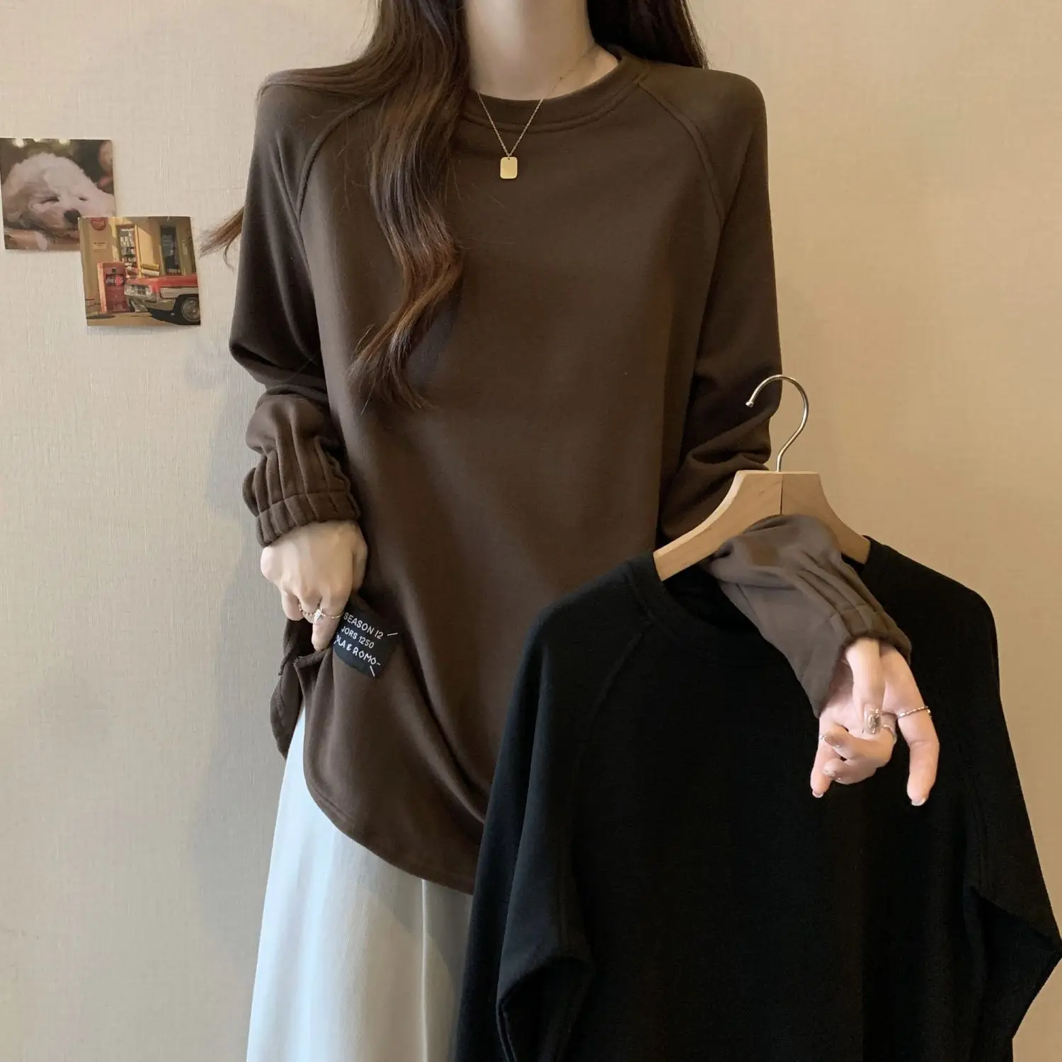 Women's Slim and Chic Half High Collar Base Shirt Women's Belly Covering Anti-aging Shoulder Long Sleeved Sweatshirt