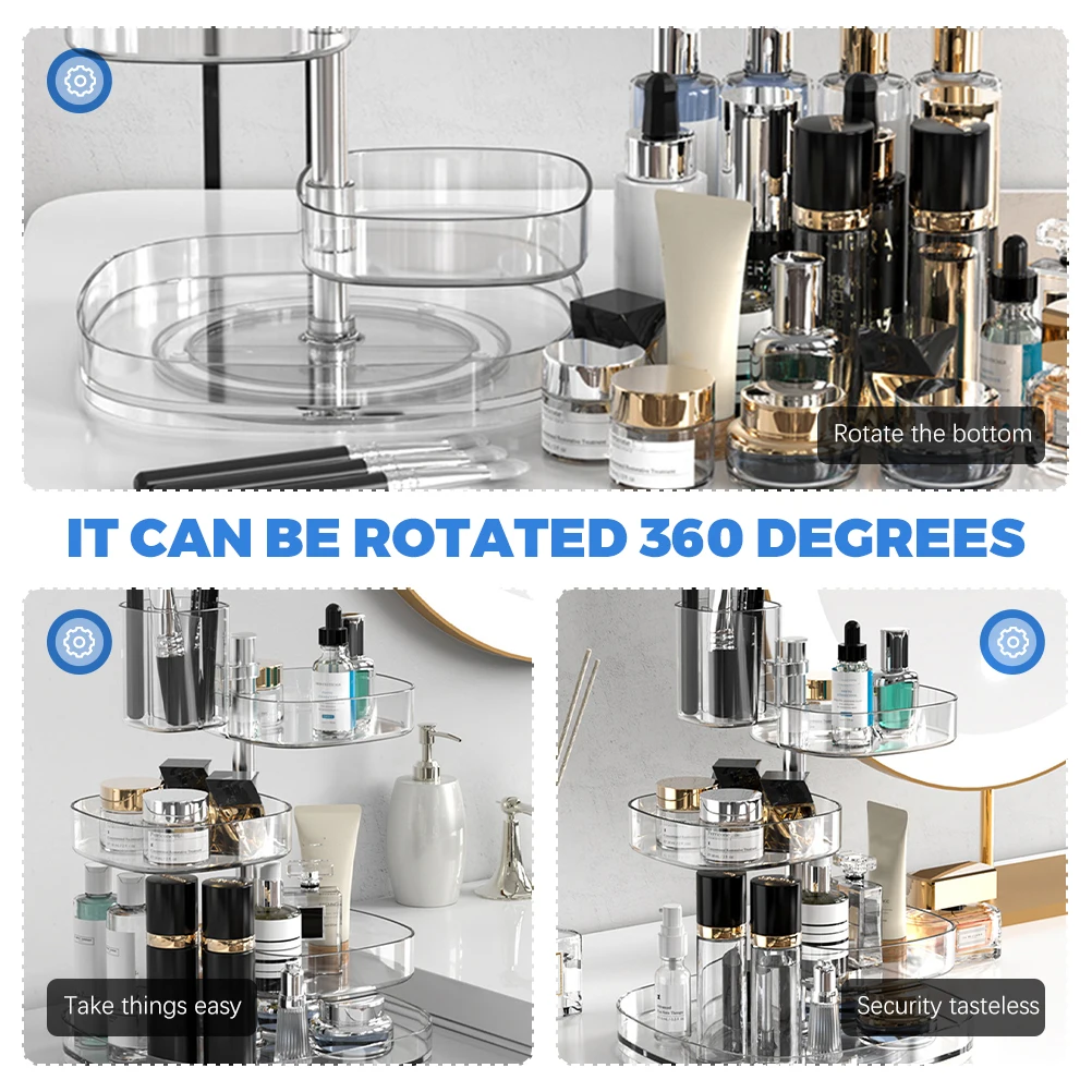 

Rotary Box Transparent Rotating Shelf Large Compartment Tabletop Makeup Organizer Bathroom Storage Rack Skincare