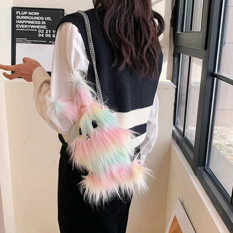 1Pcs Cute Plush Rabbit Doll Crossbody Bag Funny Sweet Rabbit Animal Plush Shoulder Bag Student Girls Coin Purse Birthday Gift