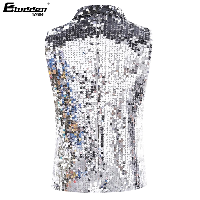 Men's Dress Suit Jacket Vest flat circle Sequins Tux Party Show Waistcoat Notch lapel circular paillette Sequins Waistcoat Vest