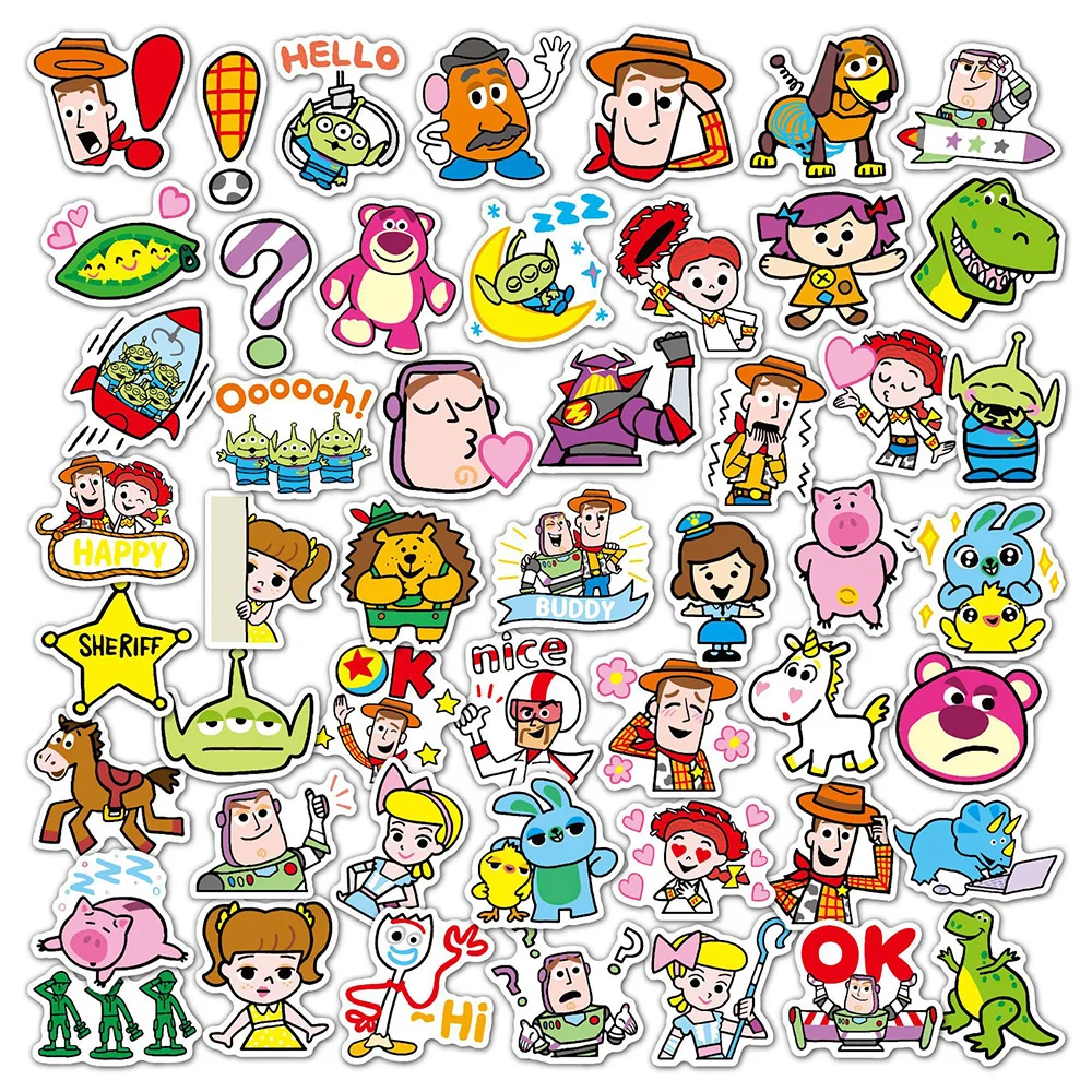 10/30/50pcs Disney zabawka Kawaii historia naklejki Buzz Lightyear Cartoon walizka rower Scrapbooking dla dzieci Graffiti naklejka prezent