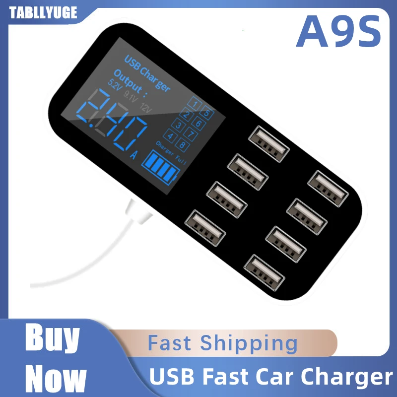 40W LED Car Charger 8 Ports Fast Charge 12V QC3.0 USB Car Phone Charger USB2.0 Adapter in Car For iphone Samsung Huawei Xiaomi