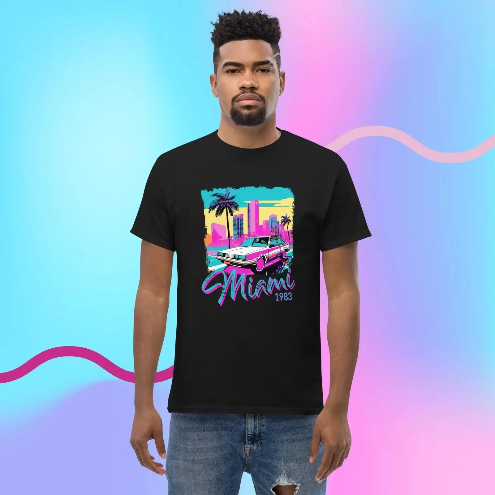 Miami 1983 Men's Classic T Shirt Retro Roadtrip Vintage Beach Vibes vintage Washed fashion streetwear Versatile Breathable