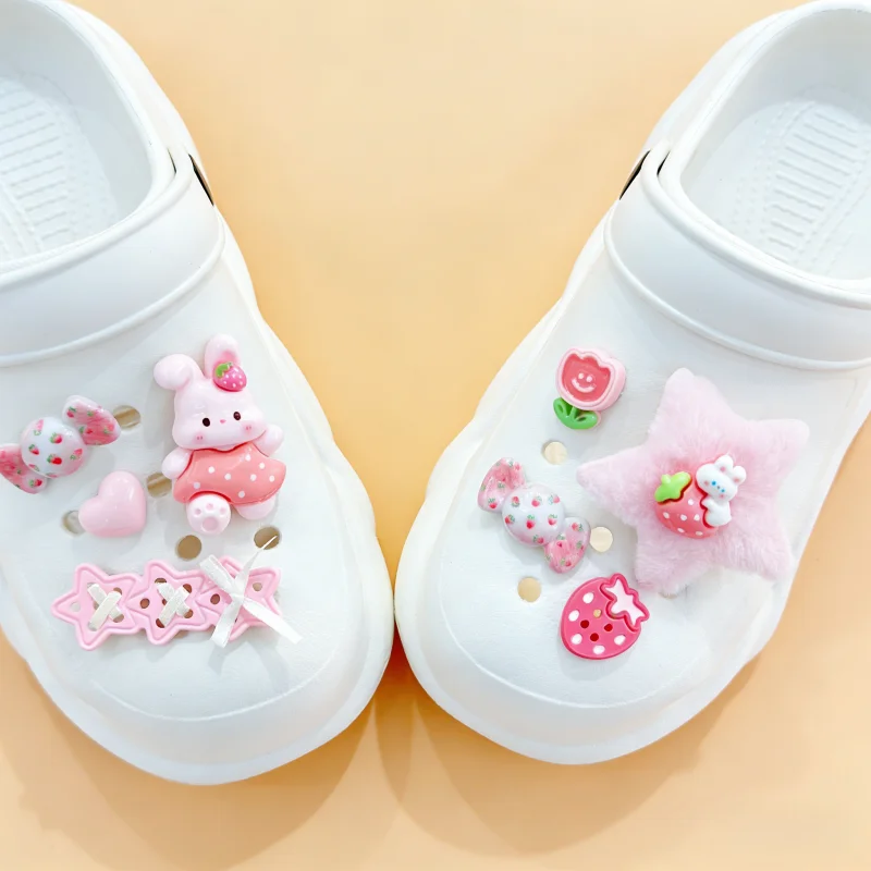 8Pcs Shoes Accessories Cute Shoe Flowers Plush Five Pointed Star Strawberry Rabbit Diy Accessories Party Gifts Favors