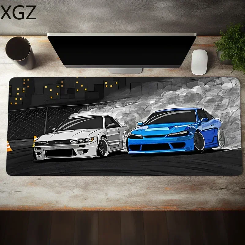 XXL Drift S13 and S15 JDM Car Large Gamer MousePad Anti-Slip Rubber Base Stitched Edge Black Desk Mat for Gaming Office Home