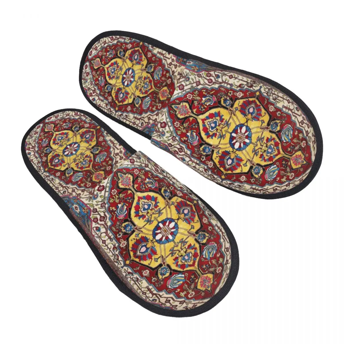 Custom Bohemian Floral Persian Silk Rug Soft Memory Foam House Slippers Women Ethnic Kilim Cozy Warm Anti-skid Sole Slipper