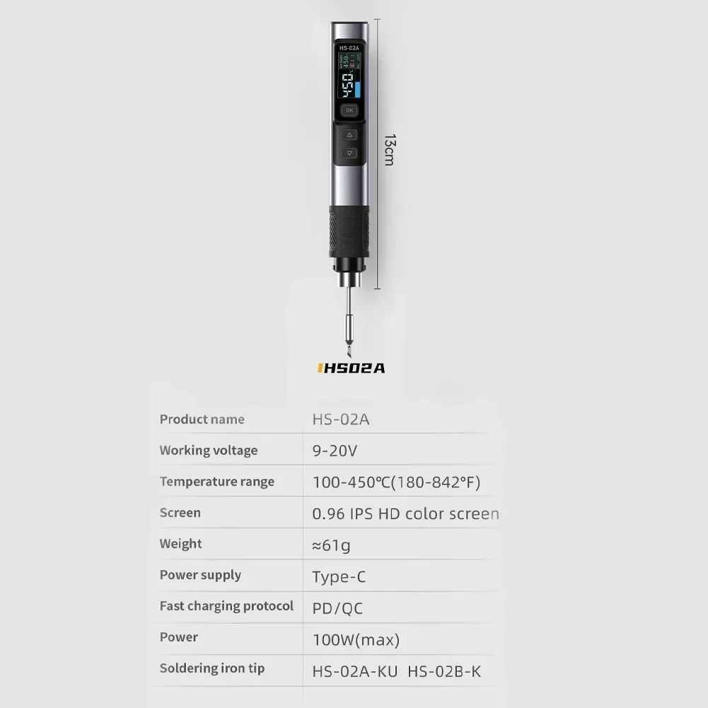 Per FNIRSI HS02A Saldatore elettrico PD 100W Kit temperatura costante 100W Accessori per utensili