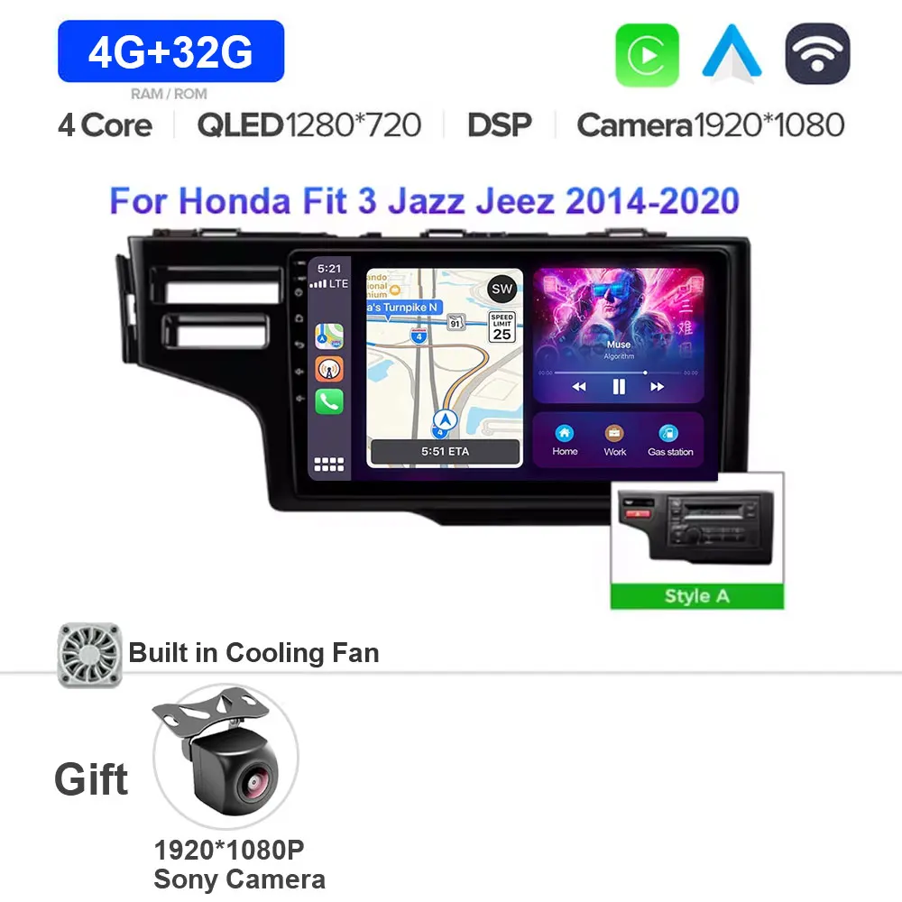 Android 15 autoradio voor Honda Jazz 3 2015 - 2020 Fit 3 GP GK 2013 - 2020 Carplay Auto GPS Navigatie Multimedia Speler 4G WIFI