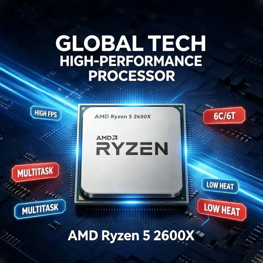 Processeur AMD Ryzen 5 2600X 6 cœurs 12 threads 3,6 GHz 95 W AM4 pour ordinateur de bureau R5 2600X 100 % neuf d'origine pour le gaming