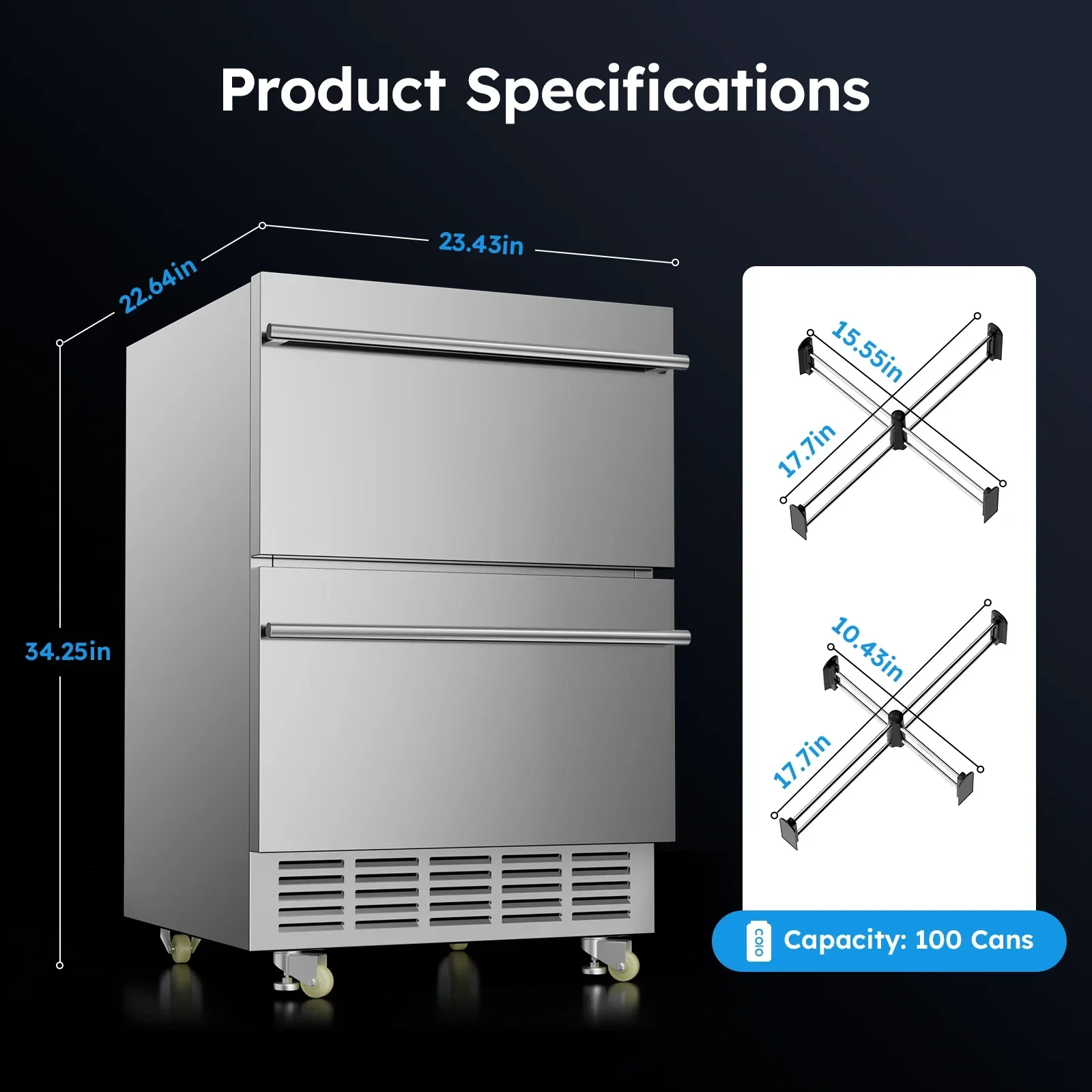 

jz 24" Undercounter Refrigerator, 2 Drawer Built-in Beverage Refrigerator with Touch Panel, 5.3 Cu.ft. Under Counter Fridge