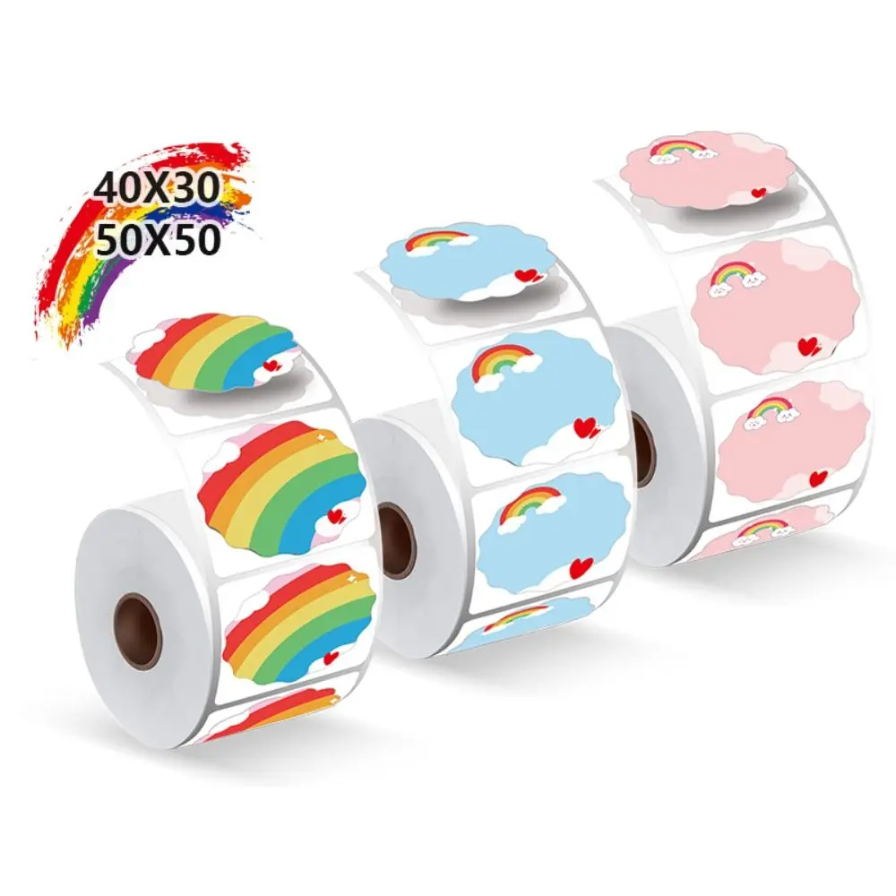 140/230Pcs Rainbow Thermal Printer Label DIY Tear Resistant Self-Adhesive Thermal Paper Anti-Oil Cartoon Name Tag Sticker