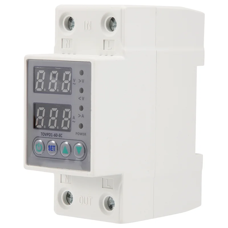 Din Rail Dual Display Adjustable Over Voltage Current And Under Voltage Protective Device Protector Relay 220V 230V-AA26