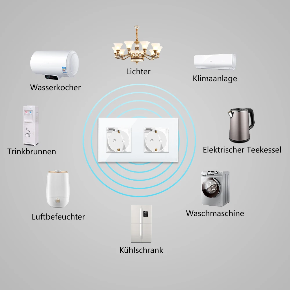 Bingoelec Waterproof Socket 16A Electric Wall Sockets with Cover double Crystal Panel Electrical Outlet 110V - 250V EU Standard