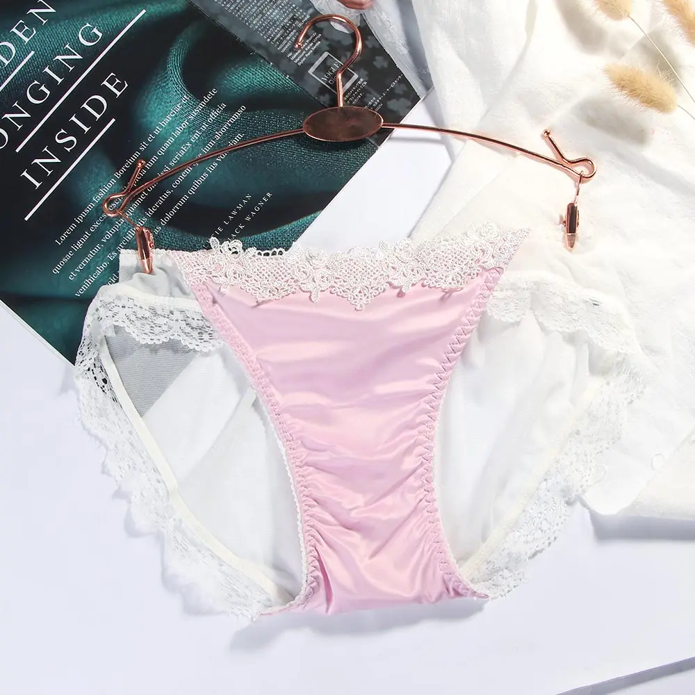 

Solid Color Sumptuous Low-rise Satin Hollow Out Lingerie Underwear Panties Briefs Lace