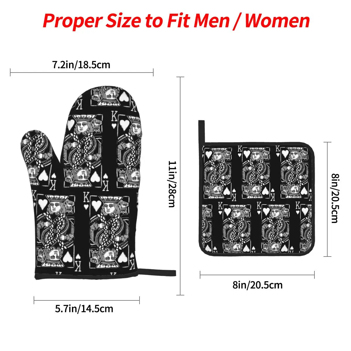 King Of Hearts Painted Poker Playing Card Oven Mitts and Pot Holder Sets of 4 for Baking Cooking Resistant Non-Slip Gloves