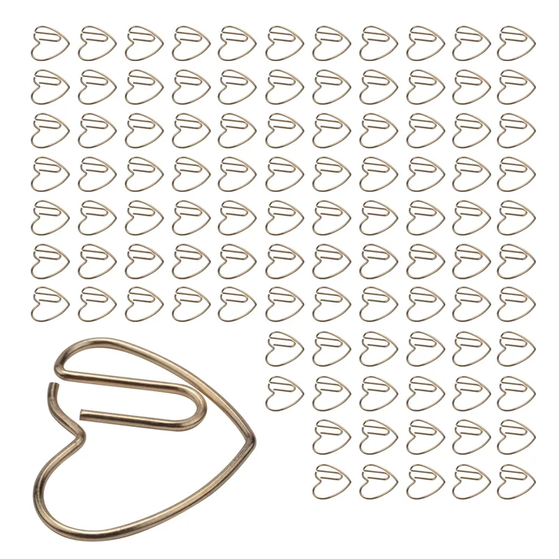 Gfc-100 Pieces Love Heart Shaped Small Paper Clips Bookmark Clips for Office School Home Metal Paper Clips Golden