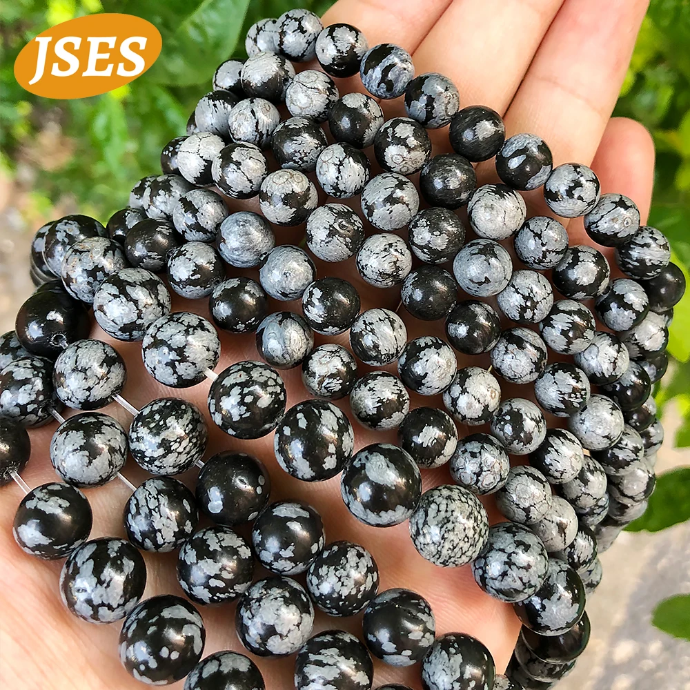 Aa natural floco de neve obsidiana alabastro 4-12mm contas de pedra para fazer jóias pulseira encantos espaçador contas soltas diy acessórios