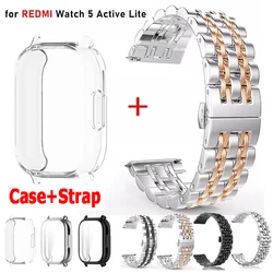 For Redmi Watch 5 Active/5 Lite Metal Stainless Steel Strap+TPU Case Smart Watch Accessories Bracelet Wristband Watch Shell