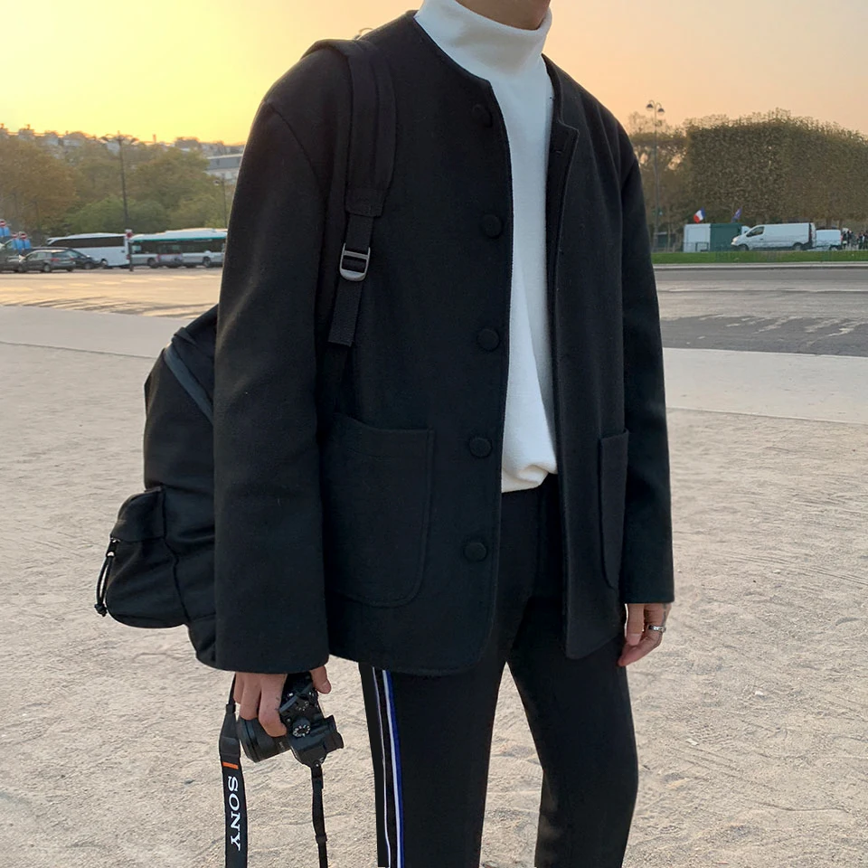 

MRCYC Korean Sle Men's Woolen Coat ort Flip Collar Jaet Spring Autumn Winter Faionable Youth Active Sle Polyester B...