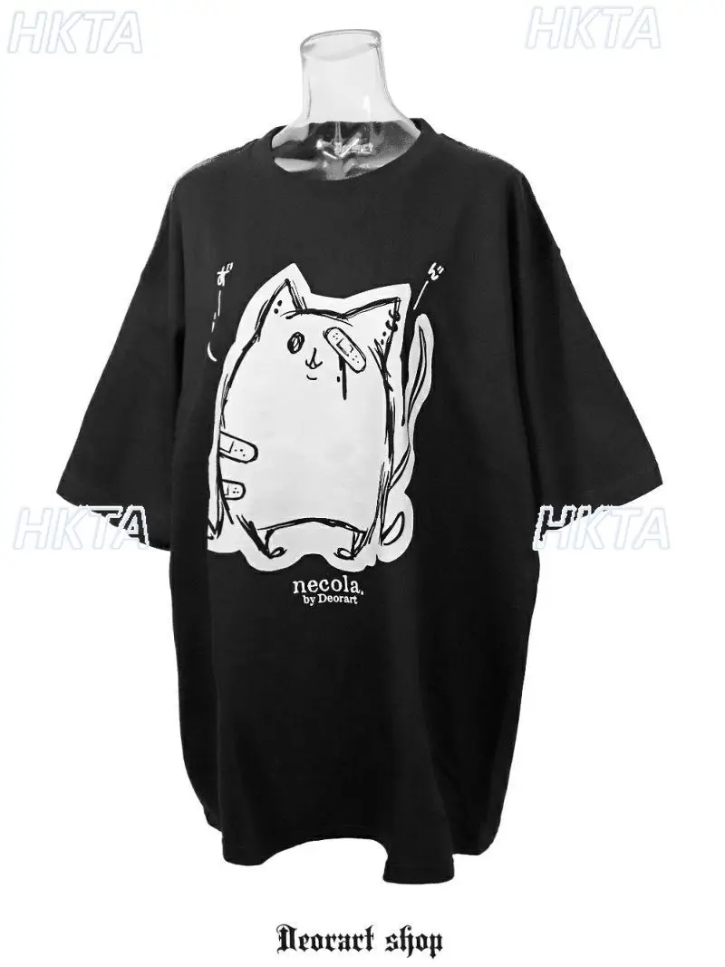 เสื้อยืดแขนสั้นพิมพ์ลายน่ารัก สไตล์โกธิคสุดเท่ห์ สำหรับผู้หญิงและผู้ชาย รุ่นใหม่ล่าสุดสำหรับฤดูร้อน ทรงหลวม สีดำ เสื้อยืดผู้หญิง