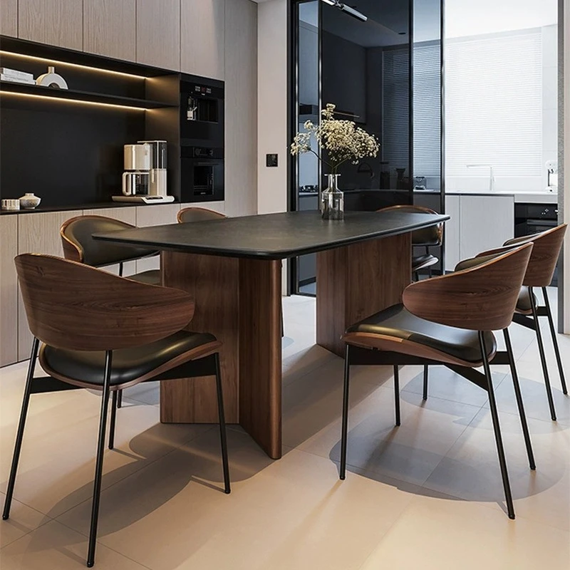 Solid wood walnut slate modern simple dining table Italian minimalist high-end dining table and chair