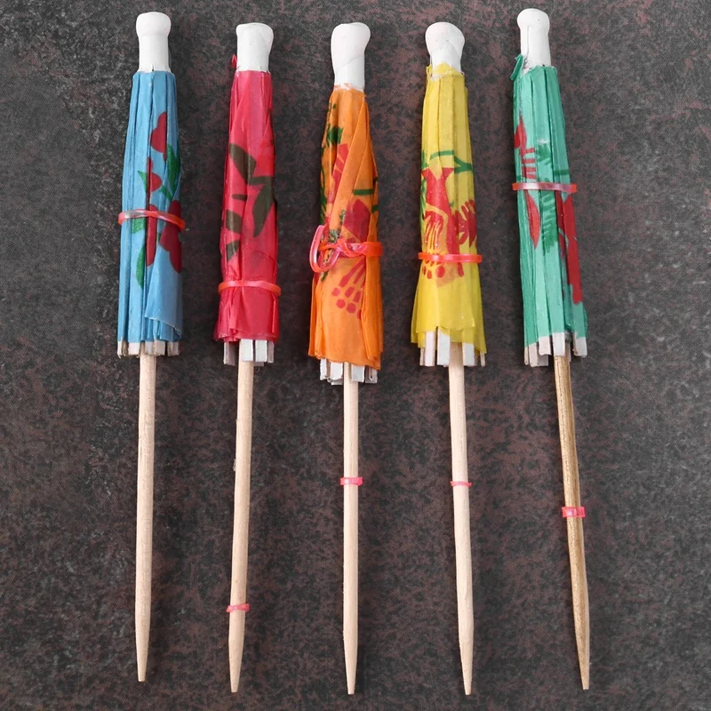 TFTP-144Pcs Color Flower Paper Small Umbrella Sign Fruit Sign Cocktail Sign Bar Supplies Fruit Plate Drink Decoration