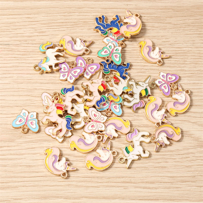 10pcs Cute Enamel Animal Horse Butterfly Charms Pendants for Jewelry Making Earrings Necklaces Bracelets DIY Crafts Accessories