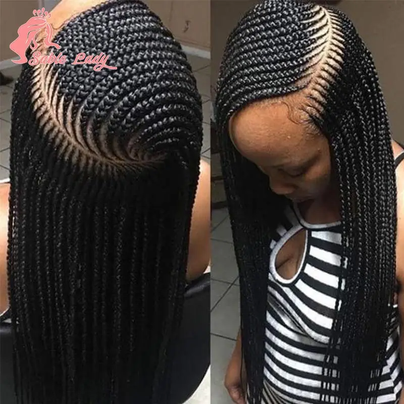 Synthetic Long Side Part Braided Wigs Full Lace Front Wig For Black Women 36Inch Knotless Box Cornrows Braids Faux Locs Lace Wig