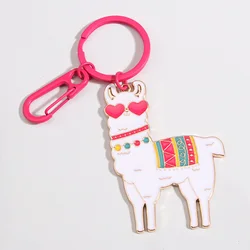 Cute Animal Enamel Keychain Heart Eye Alpaca Key Ring Snap Hook Key Chains For Women Girls Handbag Accessorie DIY Jewelry Gifts