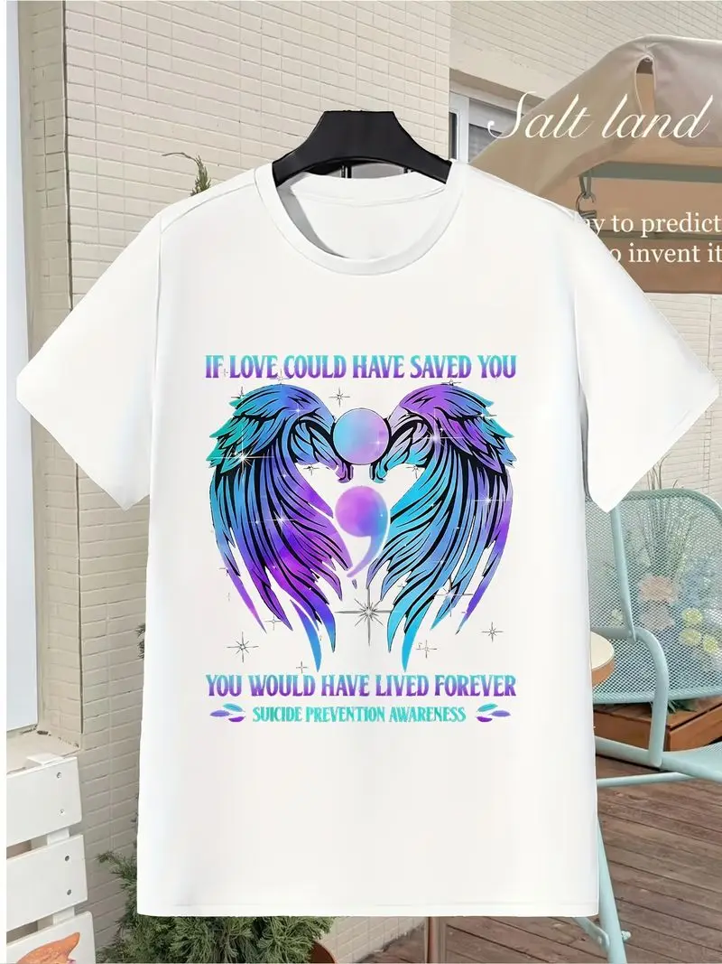 Suicide Prevention Awareness Classic Retro Round Neck Short Sleeves Machine Washable Loose Tee For Casual Travel Vacation Gift
