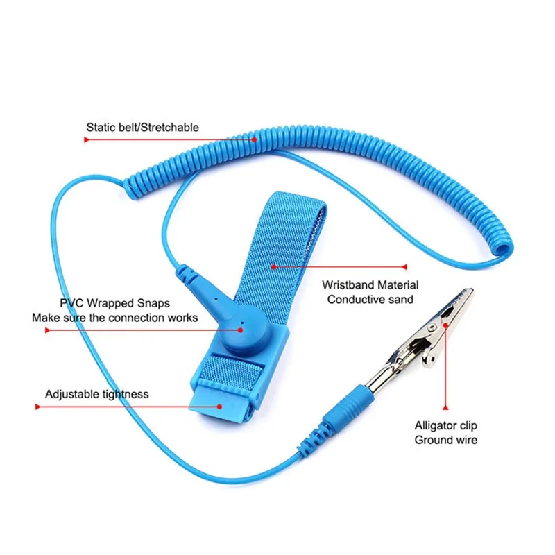Anti-Static สร้อยข้อมือ SUNSHINE Strong ความต้านทานไร้สายแบบมีสายสายรัดข้อมือ Conductive ทรายซ่อมเครื่องมือป้องกัน