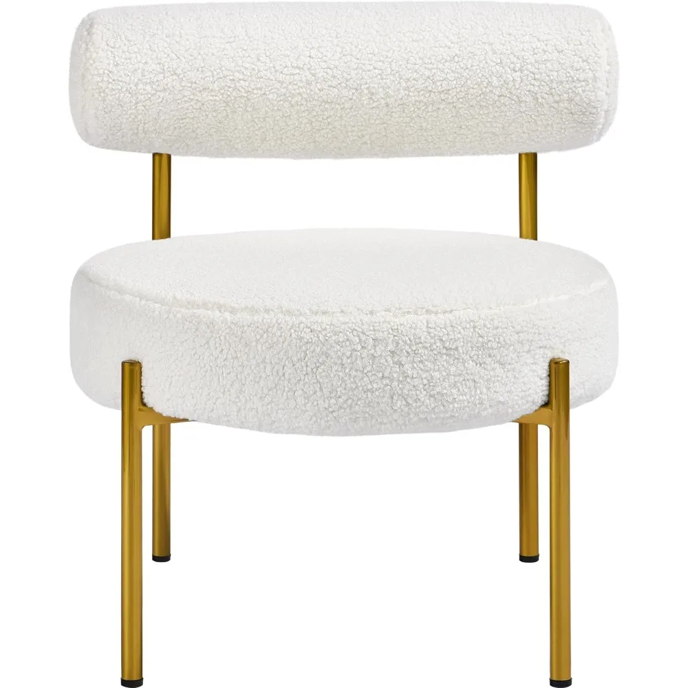 

Modern Vanity Chair, Boucle Fabric Accent Chair with Gold Metal Legs for Living Room Makeup Room, White