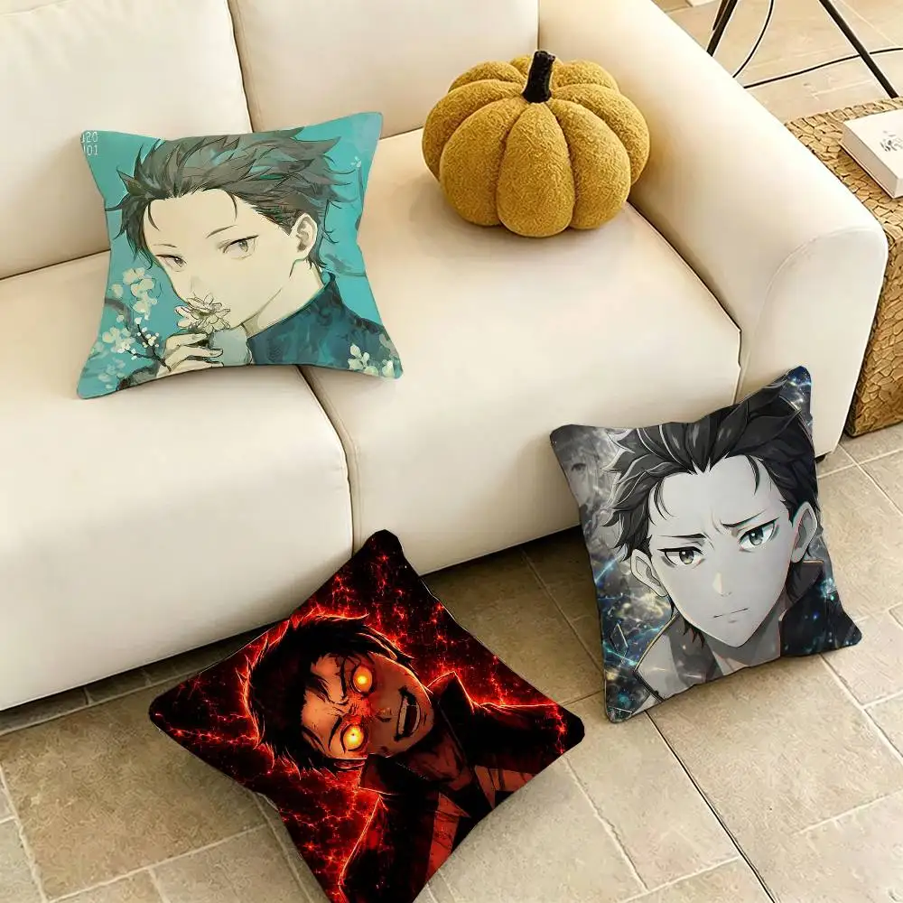 

Anime Re Zero-O Natsuki Subaru Square Double-Sided printed Pillow Case Bedroom Bedside Pillow Sofa Cushion Cover Gift