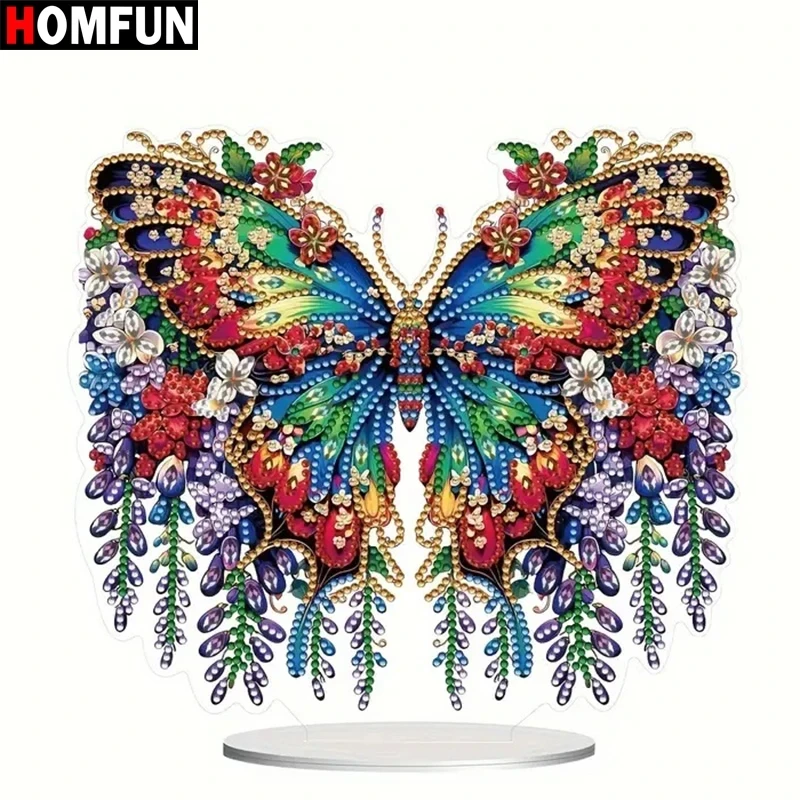 HOMFUN 5D DIY Diamond Painting Special Shape Drill Desk Ornament Butterfly Flower Embroidery Rhinestone Home Tabletop Decor Gift