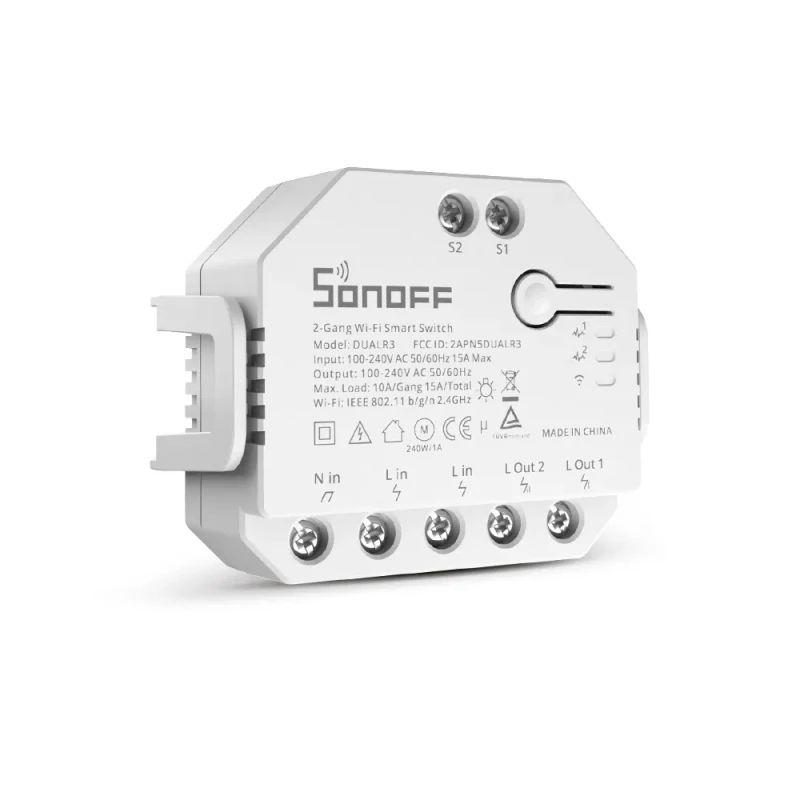 SONOFF-interruptor inteligente Dual R3, dispositivo con WiFi, Control de 2 vías, medición de potencia, 2 entradas, funciona con Alexa, Google Home,