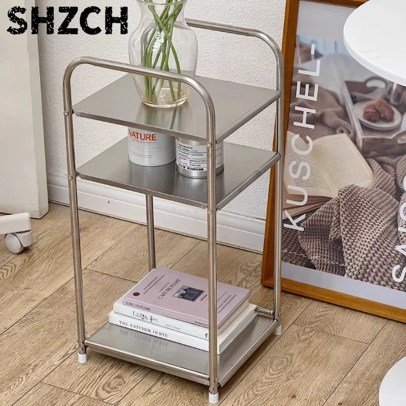 Ins Stainless Steel End Tables Minimalist Home Organizer Living Room Storage Shelves Bedhead Multi Layer Cart Storage Solution - view 4