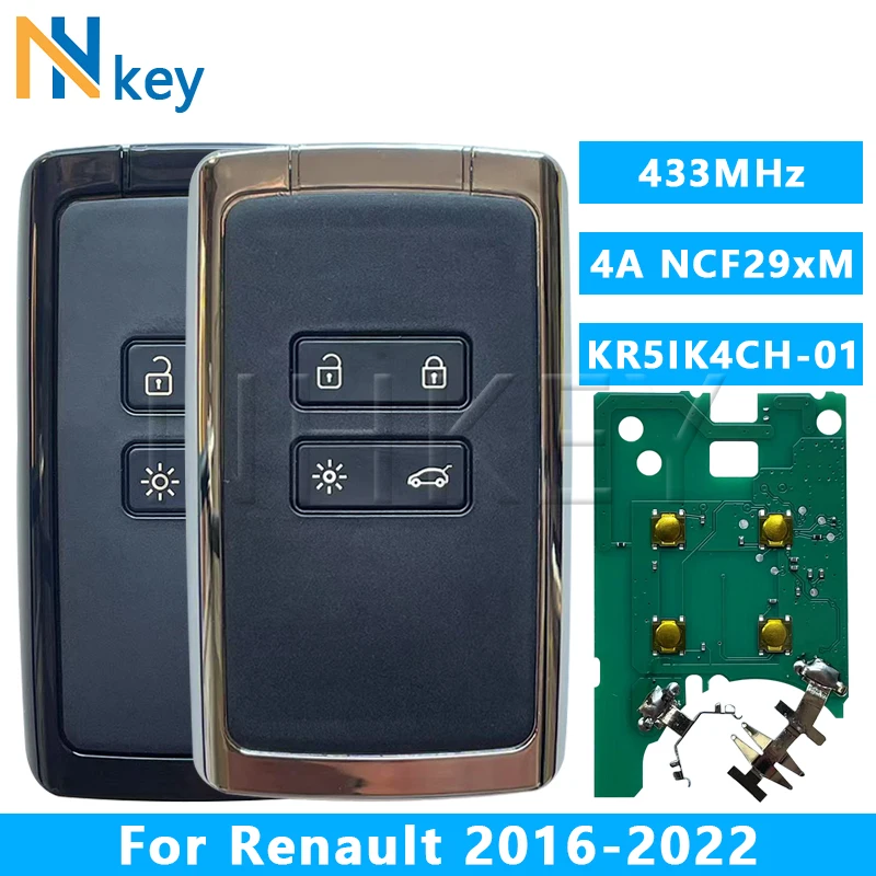 

NHKEY For Renault Kadjar Clio5 Zoe2 Koleos Captur Scenic Megane 2016-2022 4A NCF29xM Chip 433MHz Car Remote Key KR5IK4CH-01