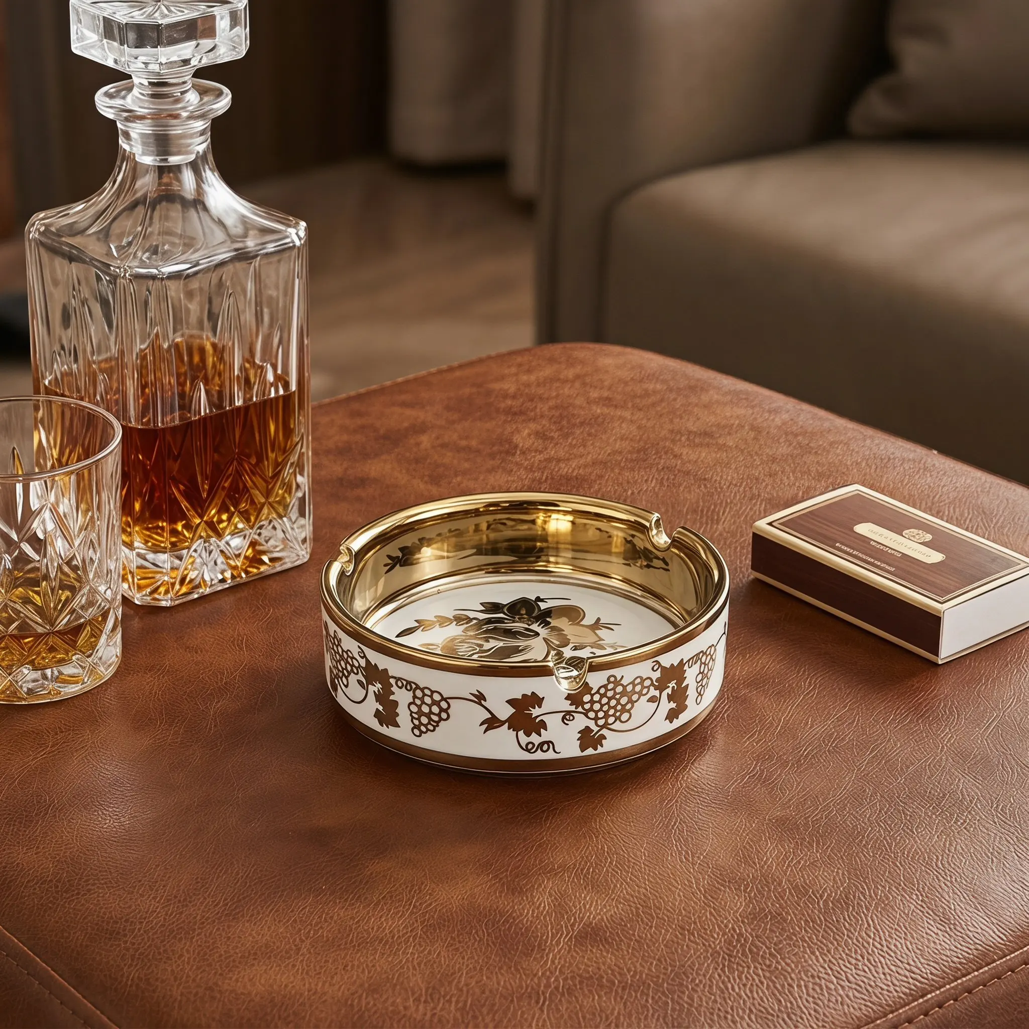 Ceramic Titanium Plating Tabletop Ashtray Round Ashtray with Cigar Rest 4.1" Retro Ash Cigarette Butt Holder for Office Home Bar view 3