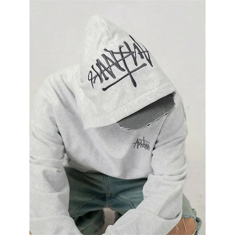 100% cotton heavy hand-painted letter embroidery hoodie men's fall and winter American fashion couple loose hoodie coat