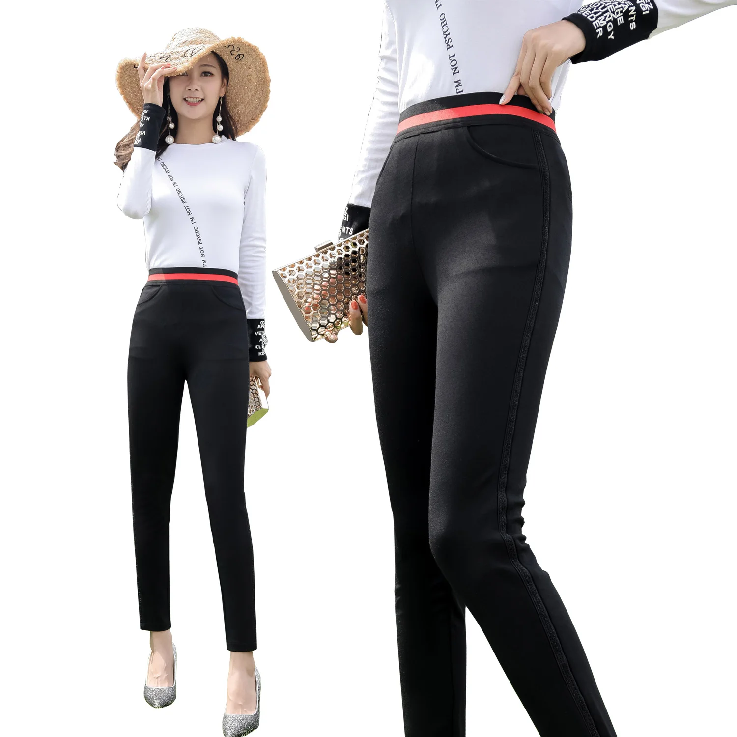 

Black Skinny Pants for Women, Autumn and Winter Korean Style, High-Waisted, Pencil Pants, Long Leggings, High Elasticity, Outerwear