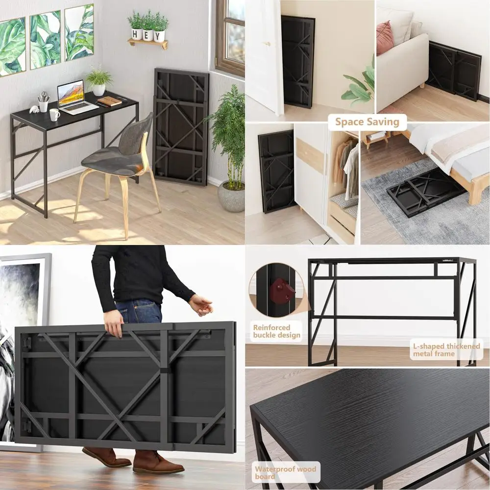 

Compact Folding Computer Desk for Home Office, Space-Saving Foldable Desk for Small Spaces