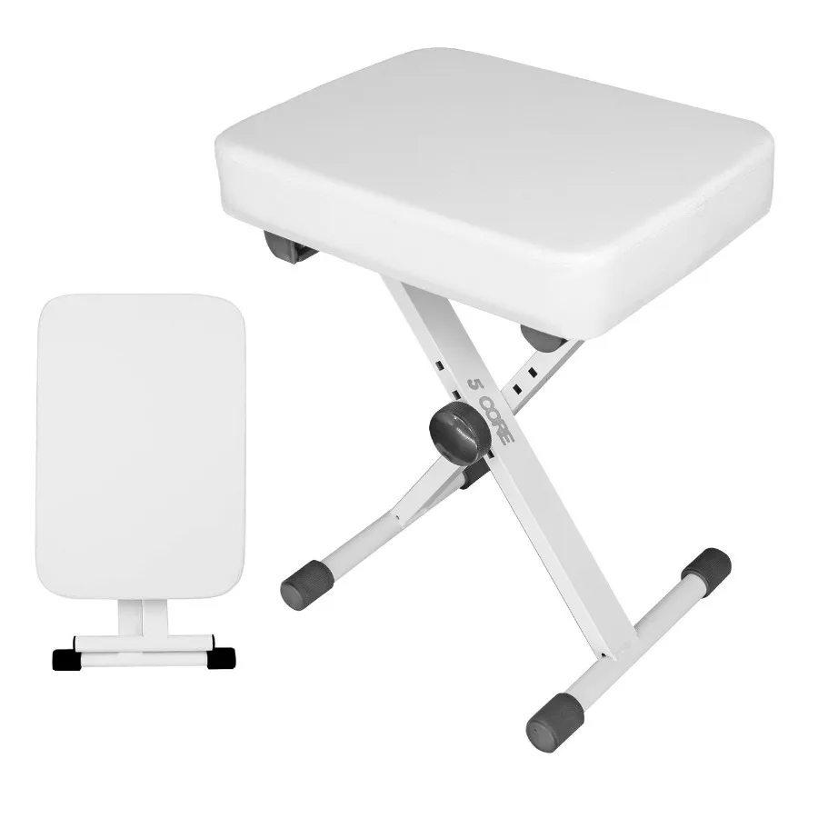 

5 CORE Keyboard Bench X Style Piano Stool Thick Padded Max 20.5 inch Height Adjustable Keyboards Chair White KBBWHHD