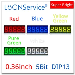 LoCNService 30PCS 0.36Inch Digital Tube LED Display 5 Bit Red Yellow Green Blue White Common Anode / Cathode 7 Segment 0.36 inch