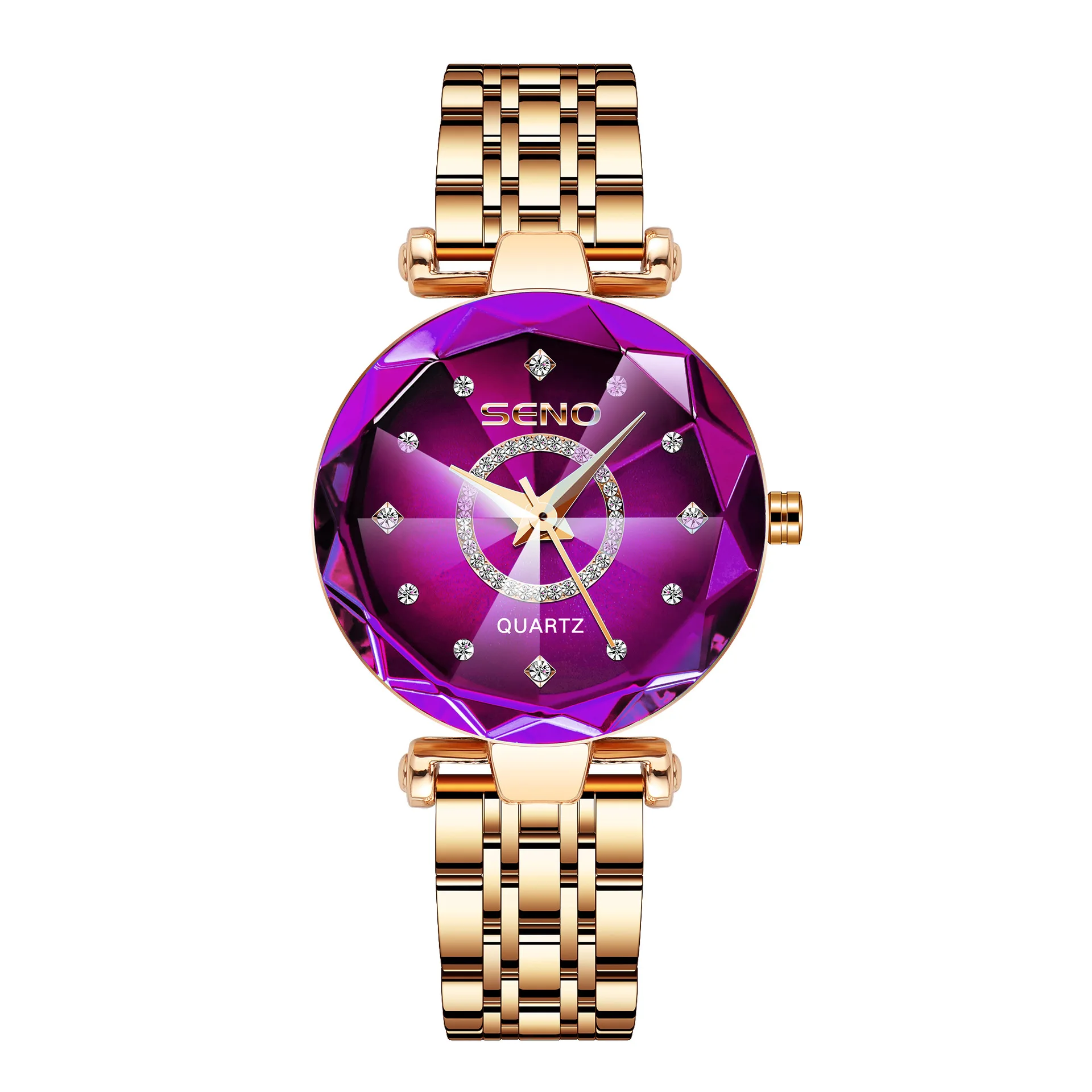 Seno-2024 Burst Heart of the sea quartz watch live small diamond-faced glass solid steel band Waterproof Women's watc