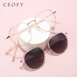 Ceofy 2022 Women Fashion Glasses Frame Polarized Sunglasses Clip On Brand Designer Myopia Prescription Retro Eyeglasses Frame