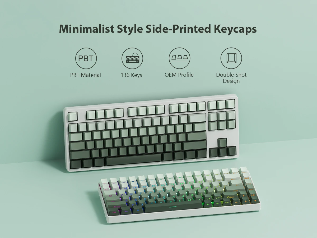 XVX gradiente verde OEM perfil impresión lateral brillo a través de teclas PBT doble disparo retroiluminado teclas para teclado mecánico de jugador