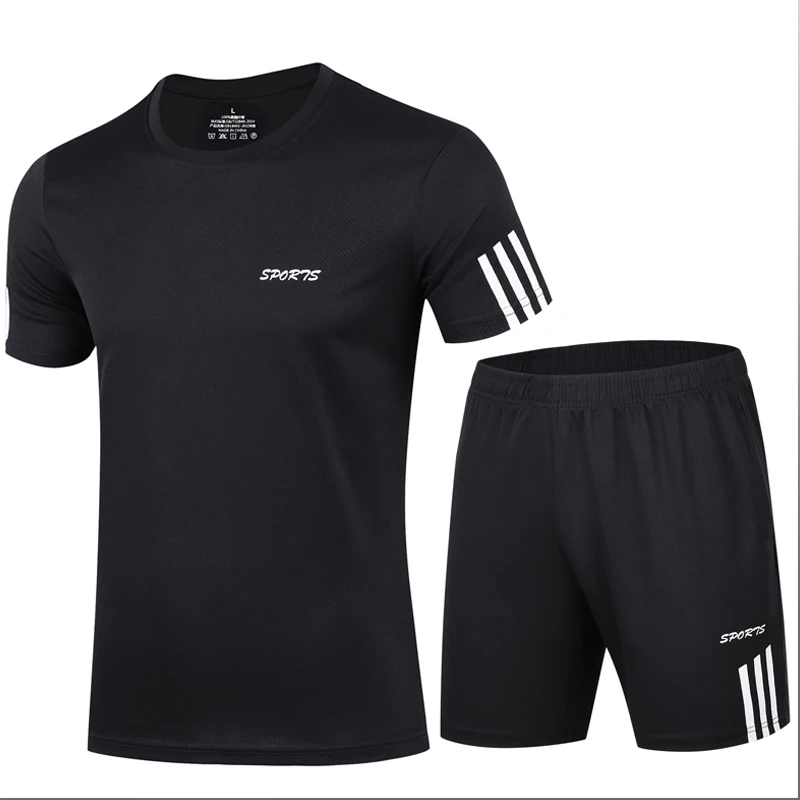 Sports suit men\'s summer short sleeved quick drying running clothes basketball football summer training fitness clothes morning