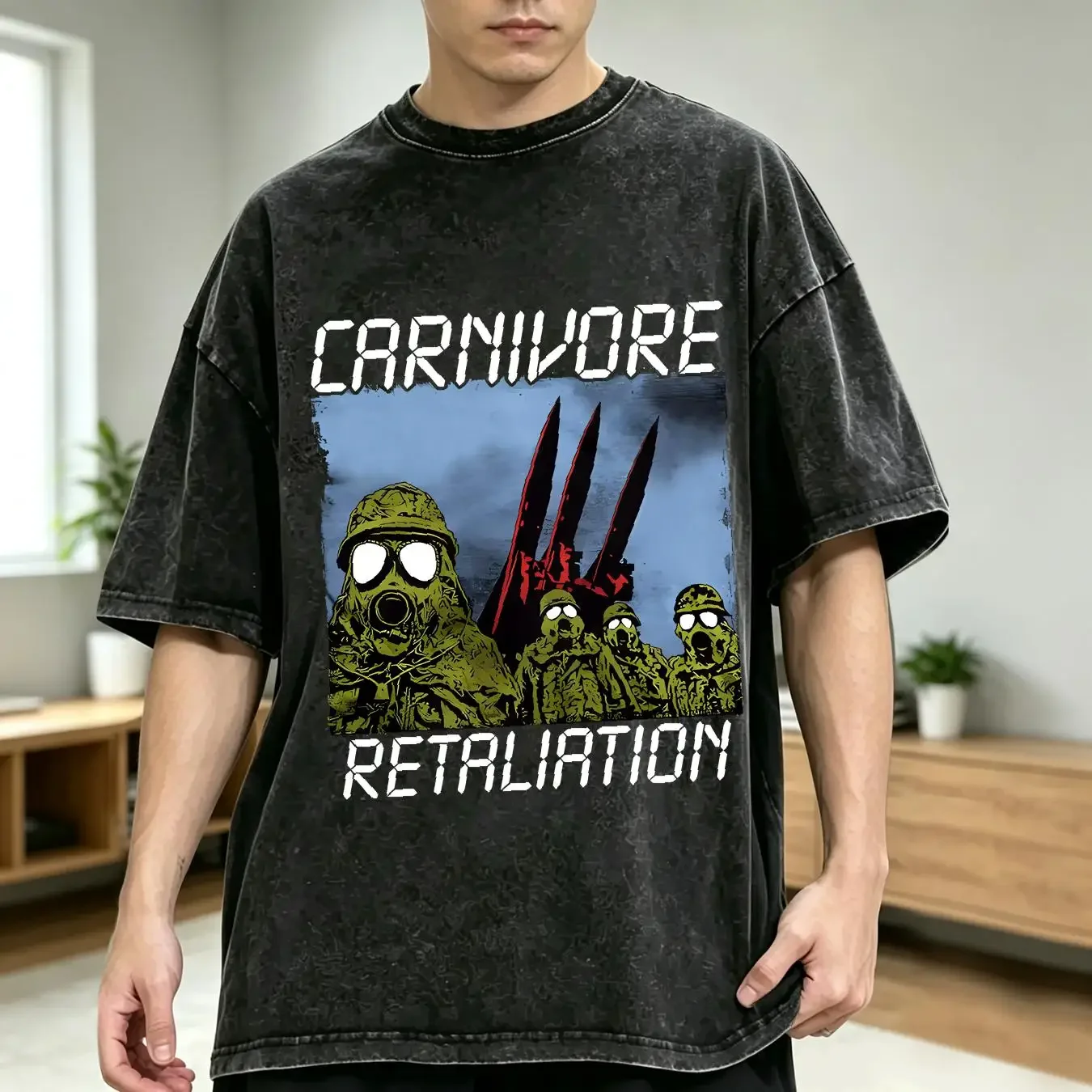 washed T Shirt Vintage Carnivore band Men Black All Sizes S 5xl vintage Washed Top For Everyday Wear Breathable Soft Stretched